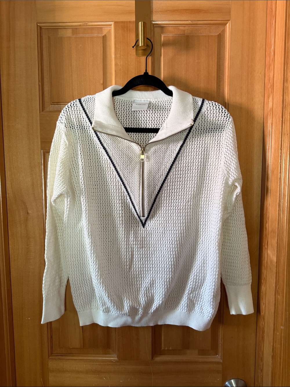 Varley Calva Knit Half-Zip Sweater Cream with Navy Trim
